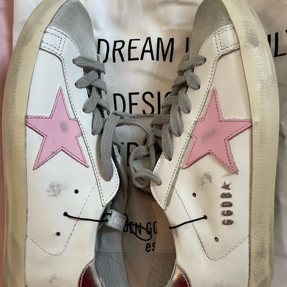 Golden Goose White and Gray Super-Star Sneakers